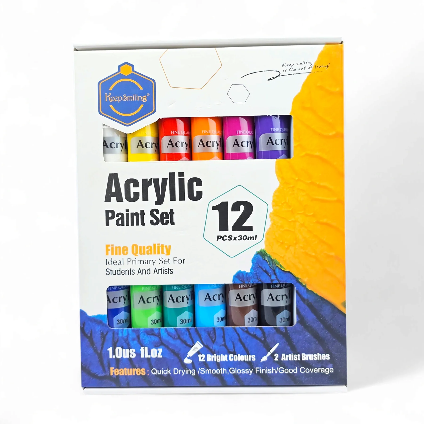 20250715_144214_1_1800x1800.webp Keep Smiling Acrylic Paint Set 30ml - 12 Pcs - Image 1
