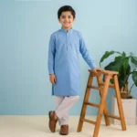 Boys Wash & Wear Sky Blue Kurta Pajama - Image 3