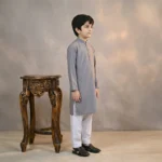Boys Wash & Wear N Grey Kurta Pajama - Image 4