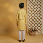Boys Cotton Yellow Cream Kurta Pajama - Image 2