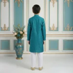 Boys Cotton Ocean Blue Kurta Pajama - Image 2