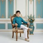 Boys Cotton Ocean Blue Kurta Pajama - Image 3