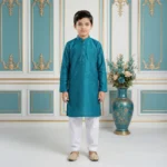 Boys Cotton Ocean Blue Kurta Pajama - Image 4