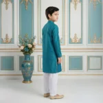 Boys Cotton Ocean Blue Kurta Pajama - Image 5