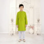 Boys Cotton Lime Green Kurta Pajama - Image 2