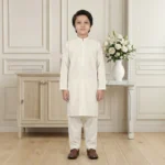Boys Wash & Wear Off White Kurta Pajama - Image 2