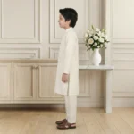 Boys Wash & Wear Off White Kurta Pajama - Image 4